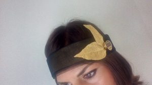 turbante pelo fiesta tul negro dorado piedra ojo de tigre
