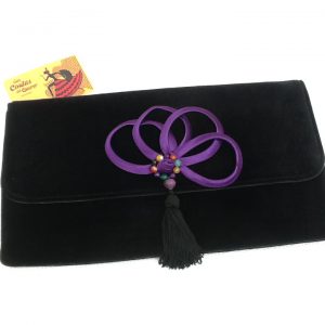 bolso mano cartera terciopelo morado negro fiesta noche piedras colores