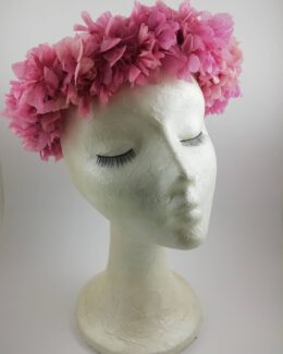 tocado corona envolvente flores preservadas rosa empolvado